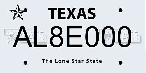 AL8E000 Texas License Plate