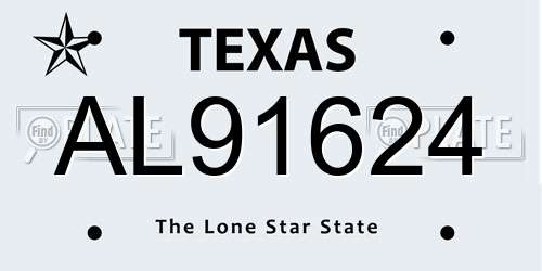 AL91624 Texas License Plate