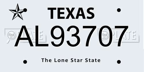 AL93707 Texas License Plate