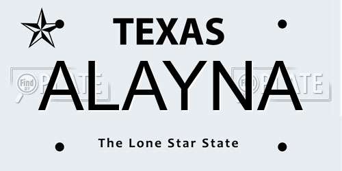 ALAYNA Texas License Plate