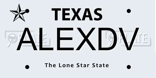 ALEXDV Texas License Plate