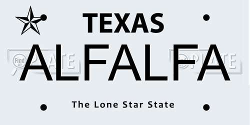 ALFALFA Texas License Plate