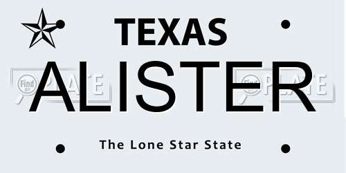 ALISTER Texas License Plate
