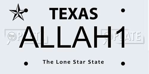 ALLAH1 Texas License Plate