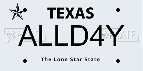 ALLD4Y Texas License Plate