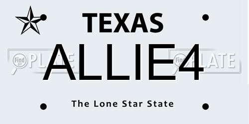 ALLIE4 Texas License Plate