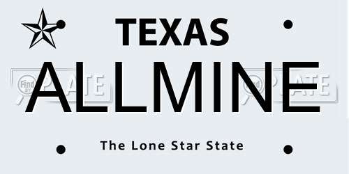 ALLMINE Texas License Plate