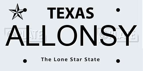 ALLONSY Texas License Plate