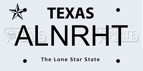 ALNRHT Texas License Plate