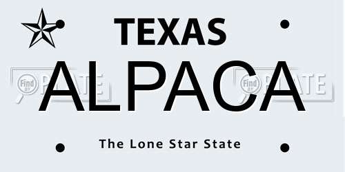 ALPACA Texas License Plate