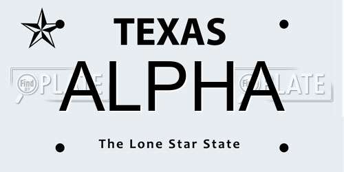 ALPHA Texas License Plate