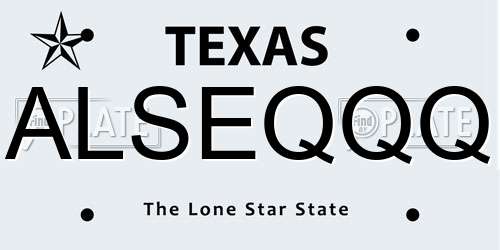 ALSEQQQ Texas License Plate