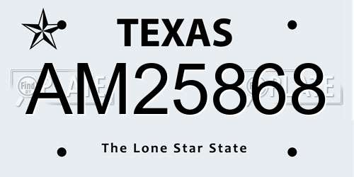 AM25868 Texas License Plate