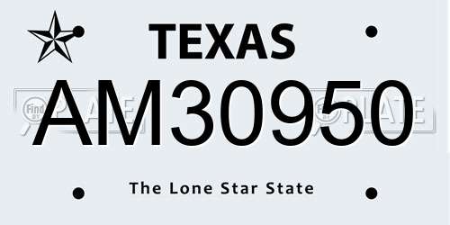 AM30950 Texas License Plate