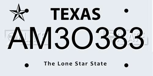 AM3O383 Texas License Plate