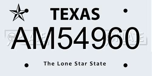AM54960 Texas License Plate