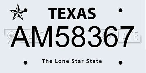 AM58367 Texas License Plate