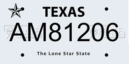 AM81206 Texas License Plate