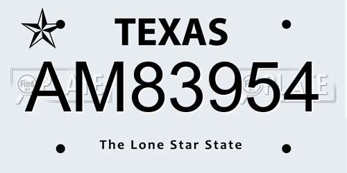 AM83954 Texas License Plate