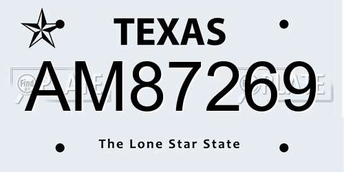 AM87269 Texas License Plate