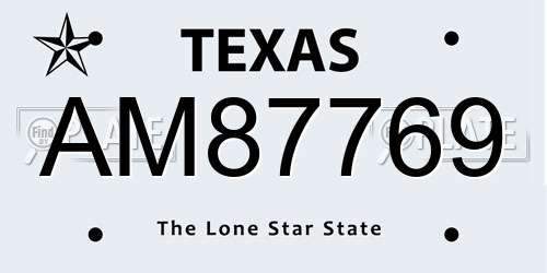 AM87769 Texas License Plate
