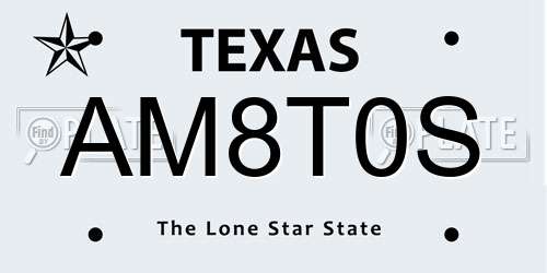 AM8T0S Texas License Plate