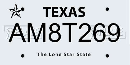 AM8T269 Texas License Plate