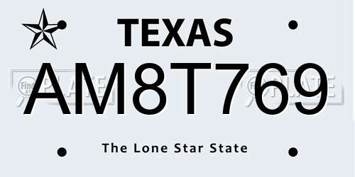 AM8T769 Texas License Plate