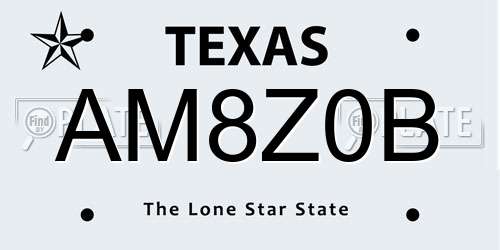 AM8Z0B Texas License Plate