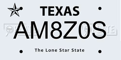 AM8Z0S Texas License Plate