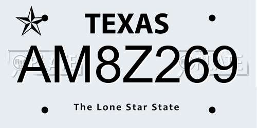 AM8Z269 Texas License Plate