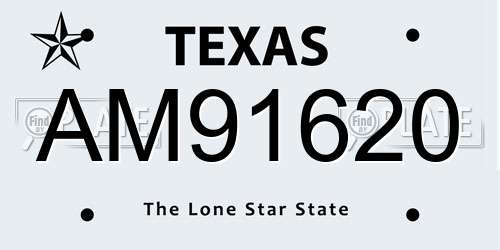 AM91620 Texas License Plate