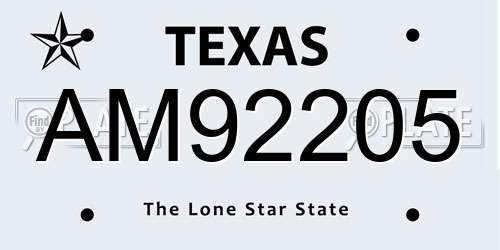 AM92205 Texas License Plate
