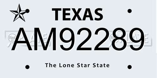AM92289 Texas License Plate