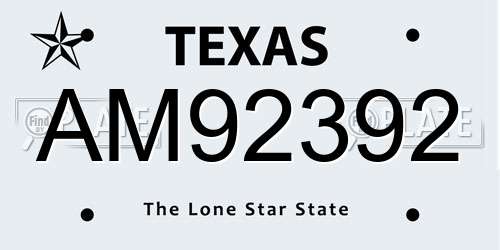 AM92392 Texas License Plate