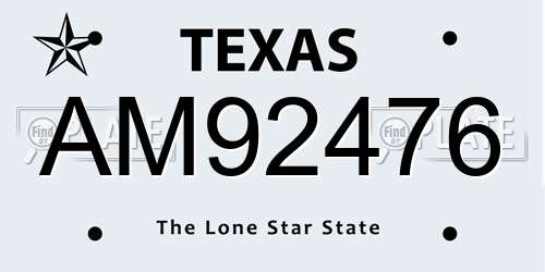AM92476 Texas License Plate