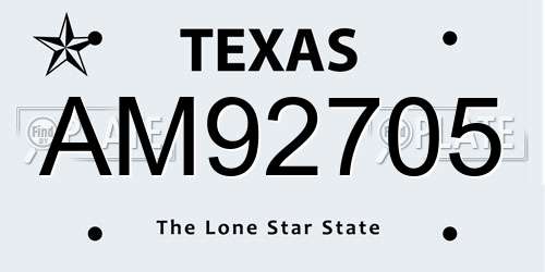 AM92705 Texas License Plate