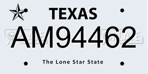 AM94462 Texas License Plate