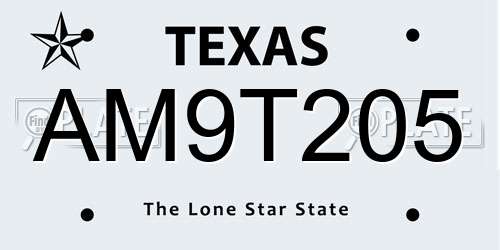 AM9T205 Texas License Plate