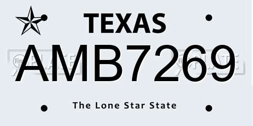 AMB7269 Texas License Plate