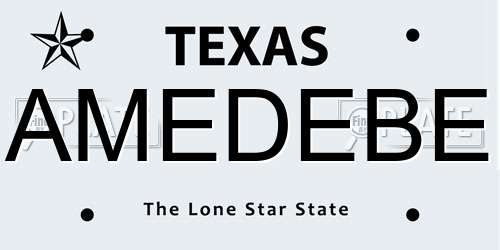 AMEDEBE Texas License Plate
