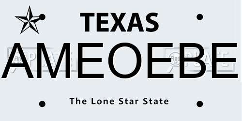 AMEOEBE Texas License Plate