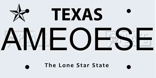 AMEOESE Texas License Plate