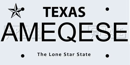 AMEQESE Texas License Plate