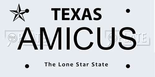AMICUS Texas License Plate