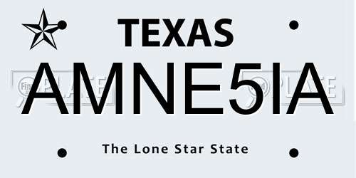 AMNE5IA Texas License Plate