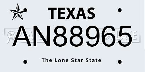 AN88965 Texas License Plate