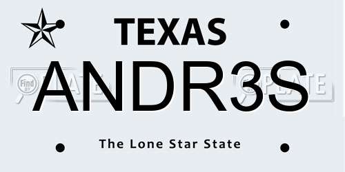 ANDR3S Texas License Plate