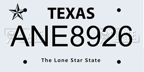 ANE8926 Texas License Plate