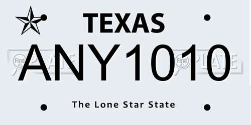 ANY1010 Texas License Plate